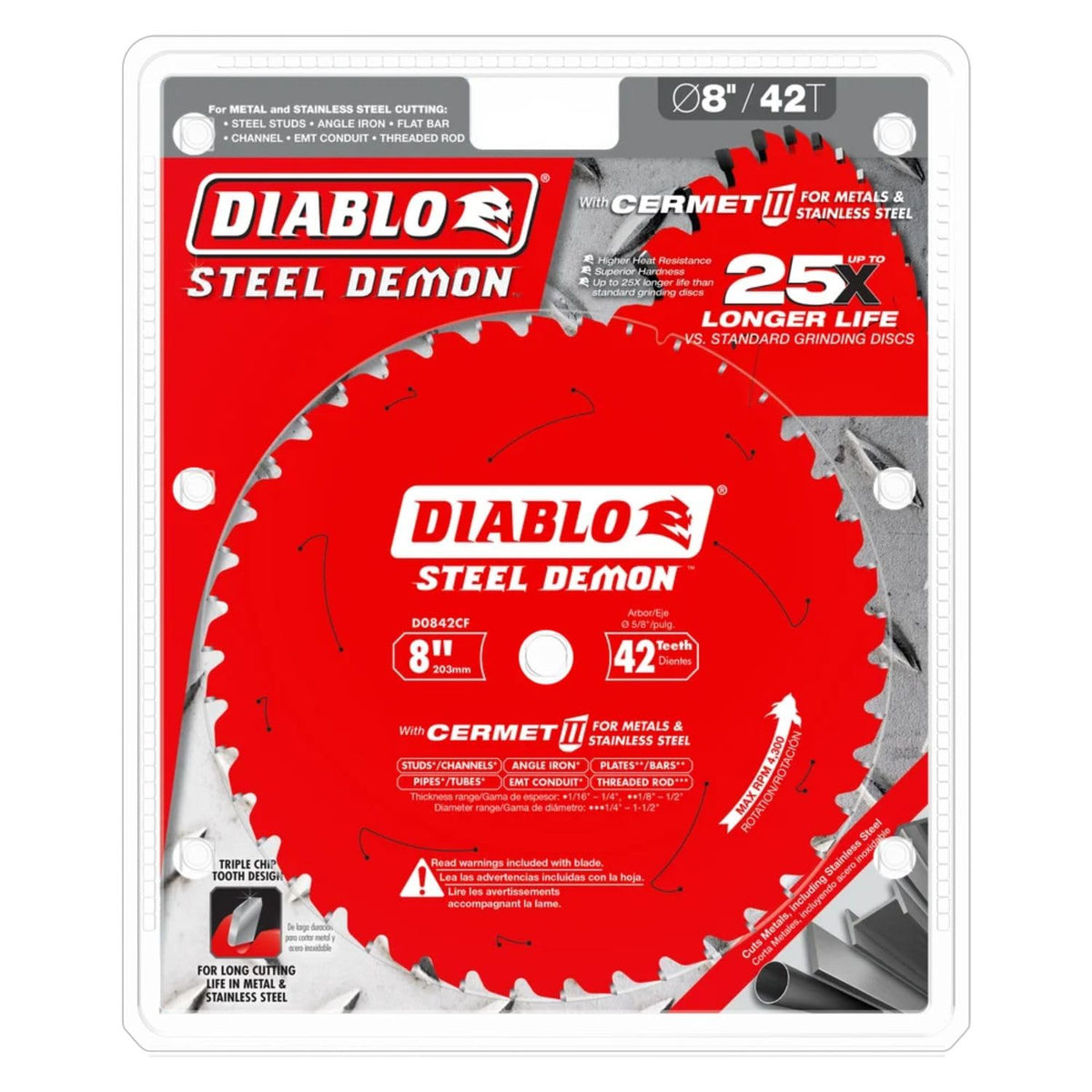 Diablo Steel Demon Cermet II, 42 teeth, enables fast, clean metal cuts.
