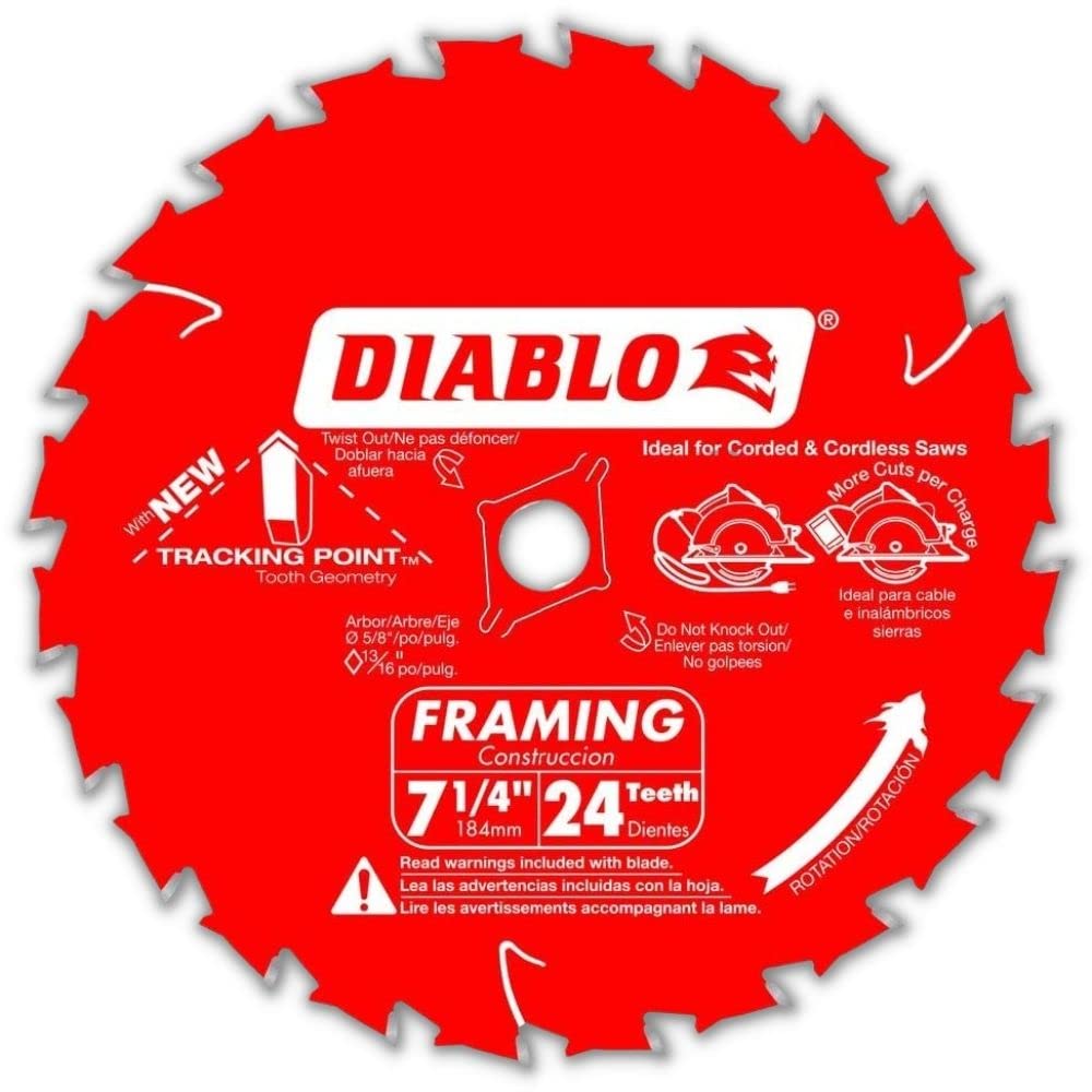 Diablo 24-tooth blade pack enables low-vibration framing work.