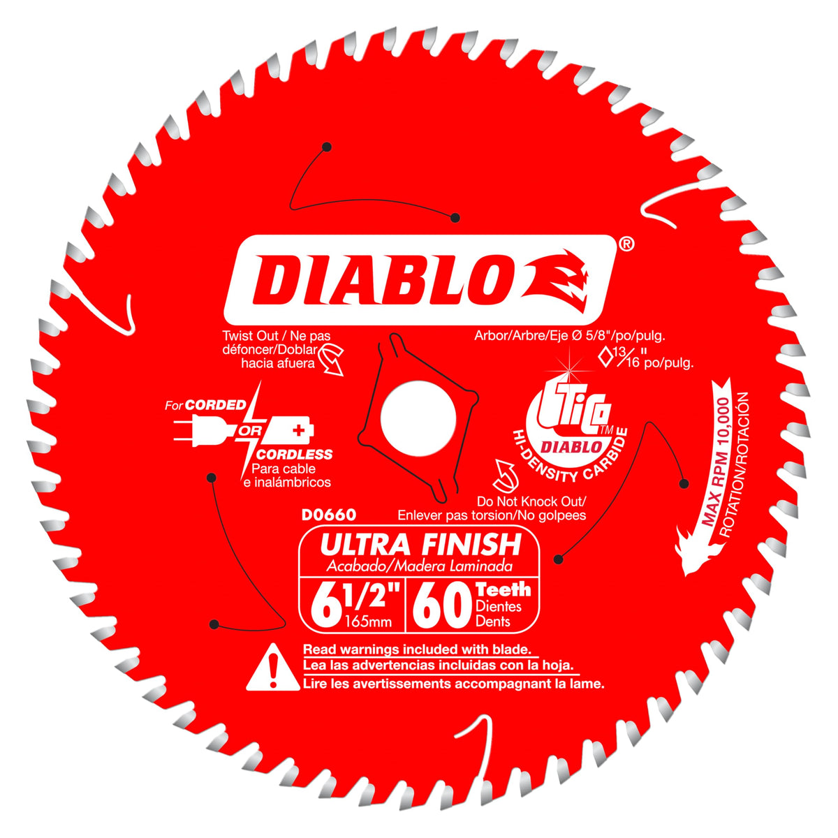 Diablo Ultra Finish saw blade for wood with 60 teeth delivers clean crosscuts and smooth edges