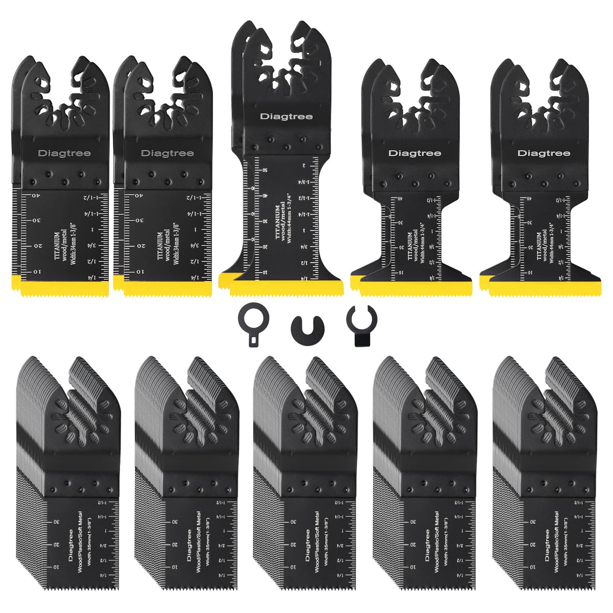 Diagtree oscillating blades kit display for versatile metal, wood, plastic cuts.