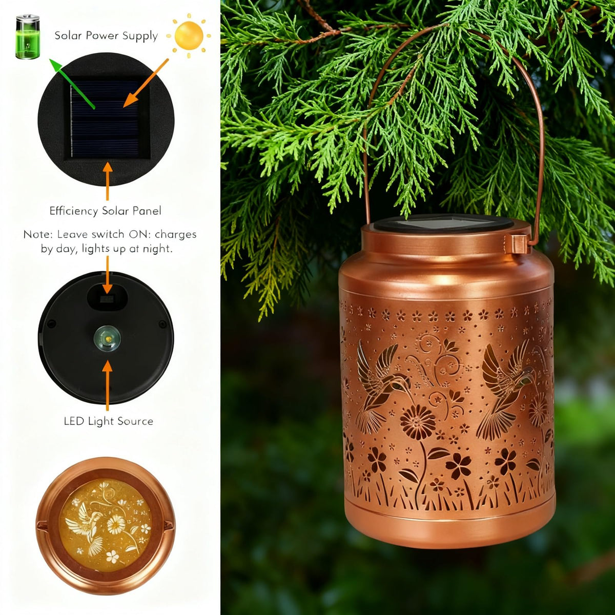 Dialan's hummingbird lantern withstands rain thanks to IP65 waterproof design.