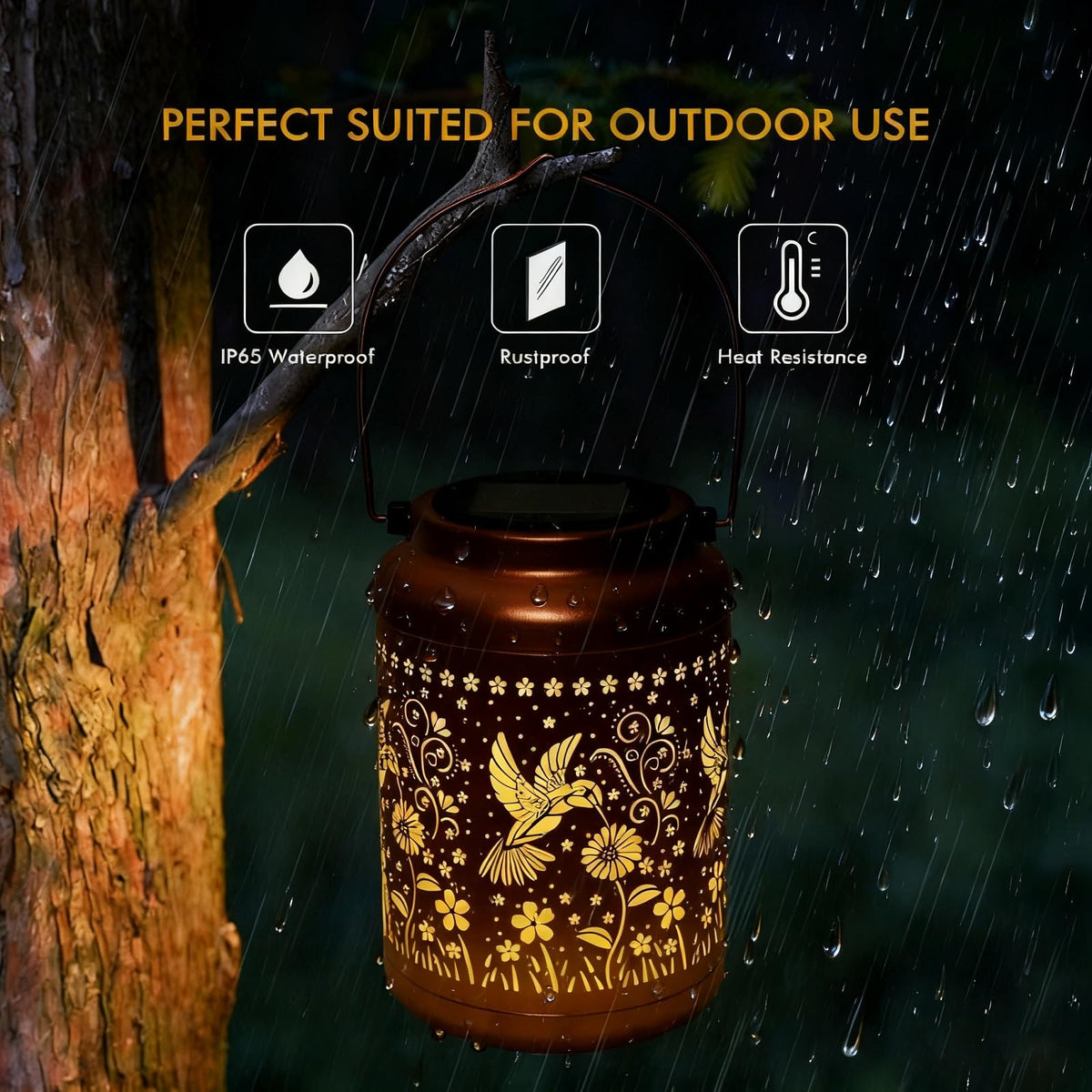Dialan's hummingbird lantern decorates outdoor spaces with a subtle evening glow.