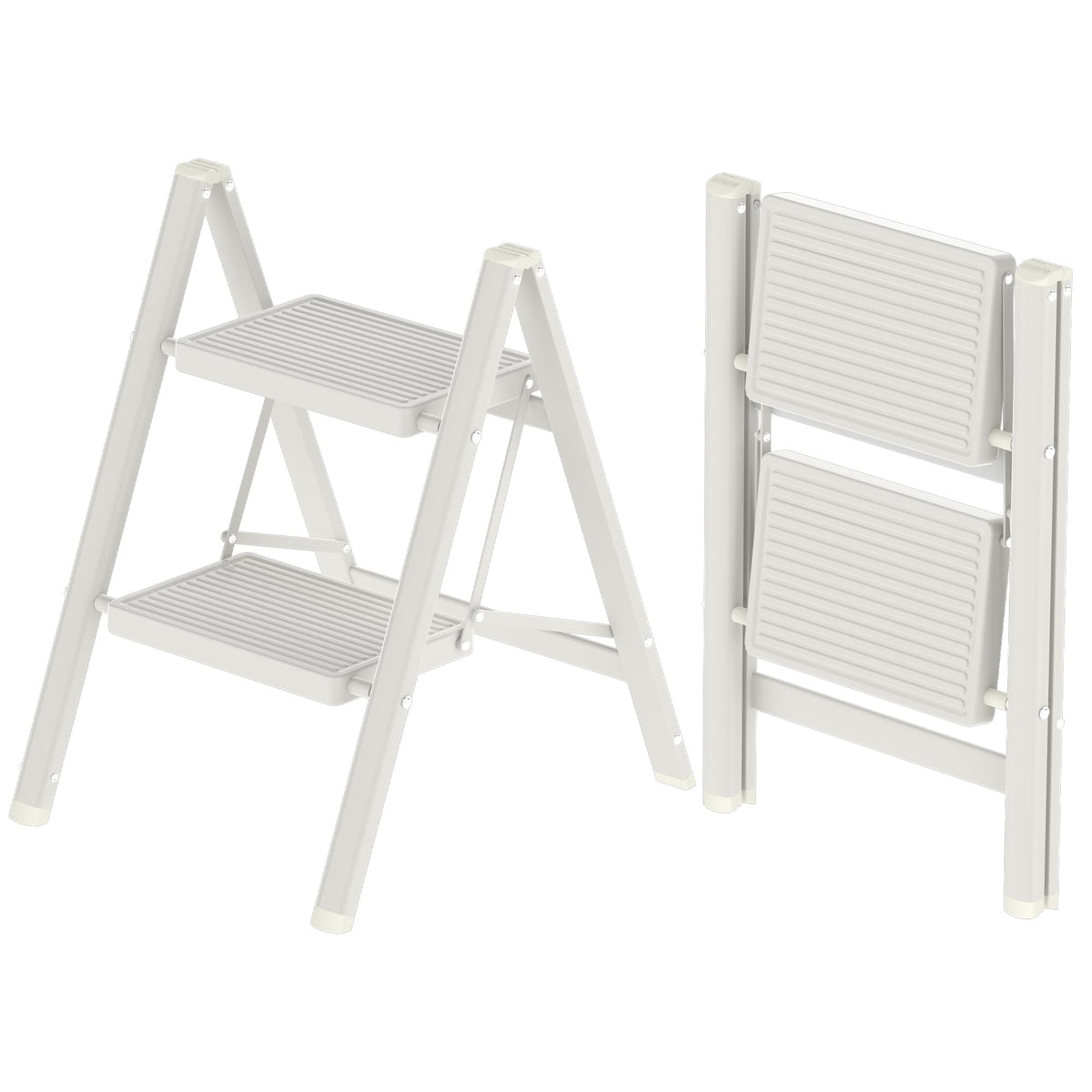 DIAMONDFORGE 2-step ladder open with wide textured steps for secure footing.