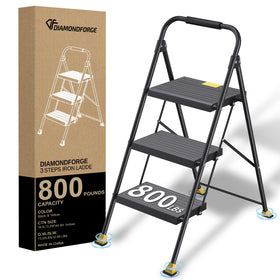 DiamondForge 3-step foldable ladder with handrails for secure indoor reach