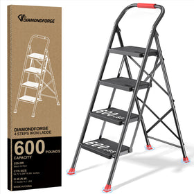 DIAMONDFORGE 4-step foldable ladder main image showing sturdy steel and compact profile.