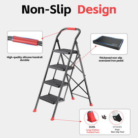 DIAMONDFORGE 4-step ladder in kitchen reaching high cabinets safely.