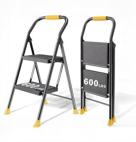 DiamondForge foldable step ladder folded compact for easy closet storage.