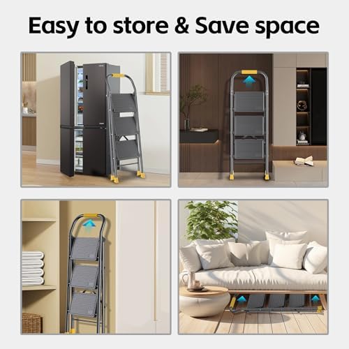 DiamondForge folding ladder stores slim in tight closets