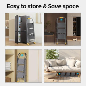 DiamondForge folding ladder stores slim in tight closets