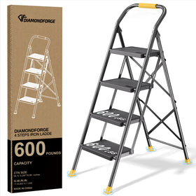 DIAMONDFORGE Step Ladder folded compact for easy closet storage and quick setup