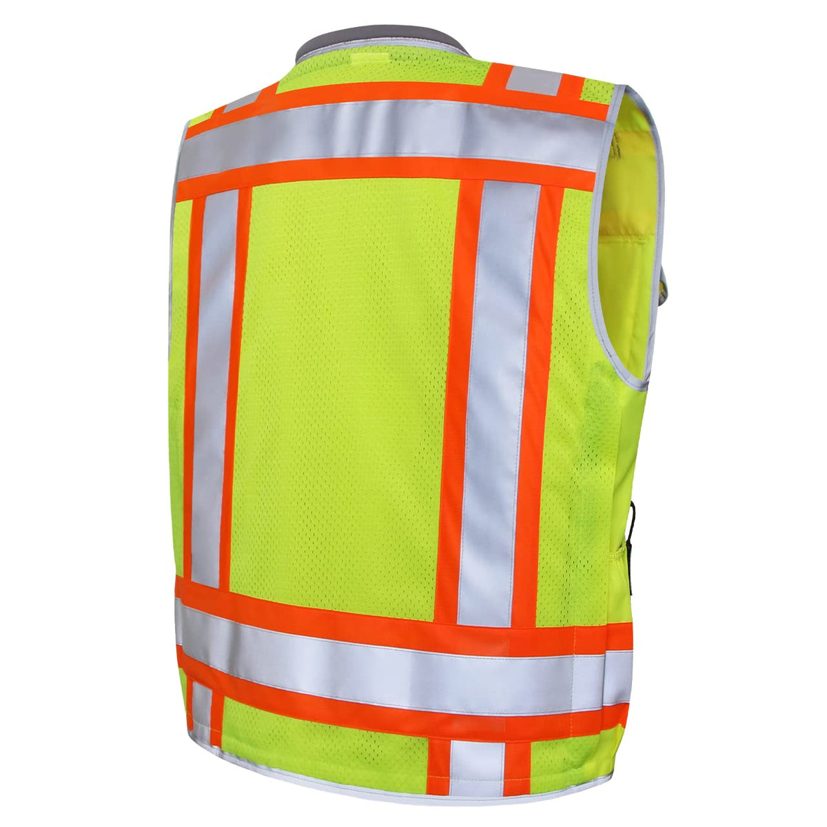 Dib Safety reflective vest back view highlights breathable mesh for cooling.