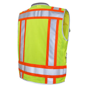 Dib Safety reflective vest back view highlights breathable mesh for cooling.