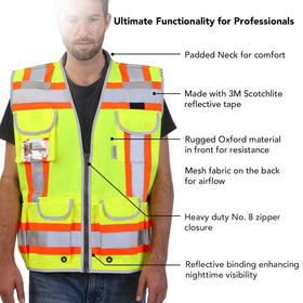 Dib Safety reflective vest pockets closeup showcases tool storage.