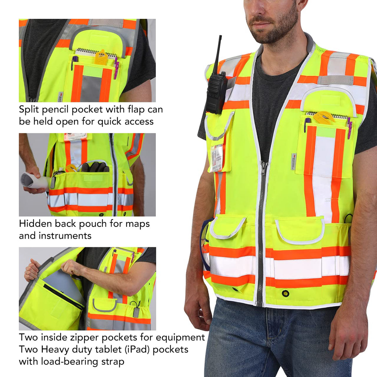 Dib Safety reflective vest retractable ID pocket for credentials.