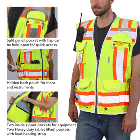 Dib Safety reflective vest retractable ID pocket for credentials.