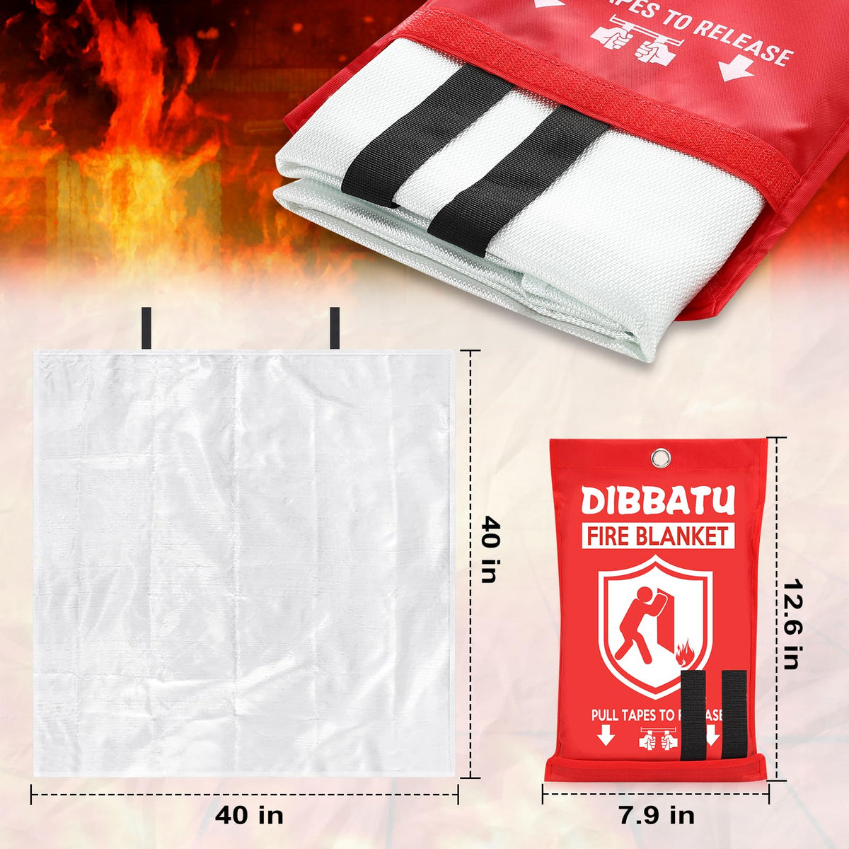 DIBBATU fire blanket stored in kitchen cabinet for quick access.