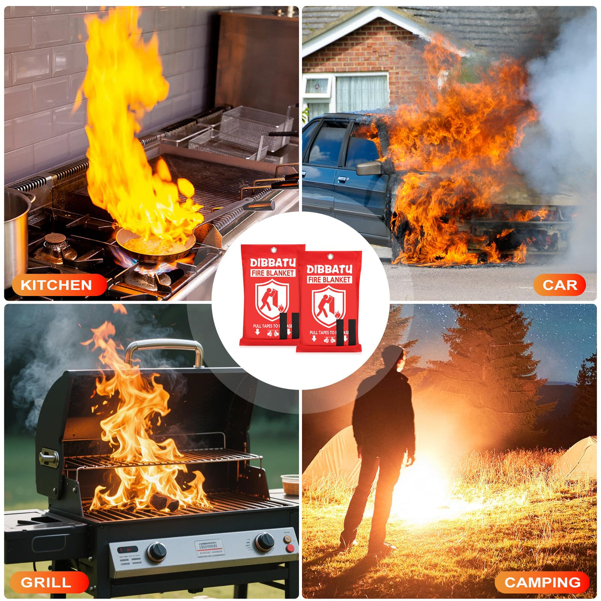 DIBBATU fire blanket two-pack for versatile home and travel safety.