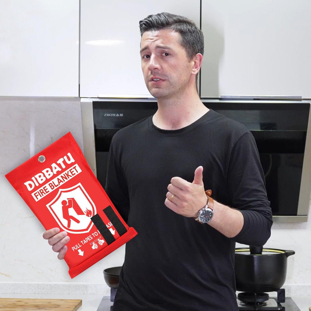 DIBBATU blanket ready for use during kitchen or grilling emergencies.