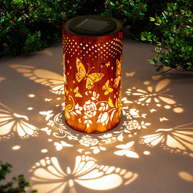 DIBIEECN butterfly solar lantern hanging with butterfly pattern for garden ambiance.