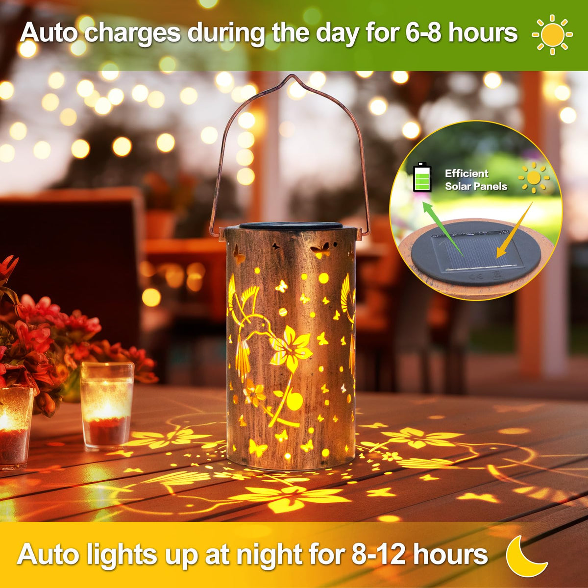 DIBIEECN garden decor solar lantern brightens evenings without cords.