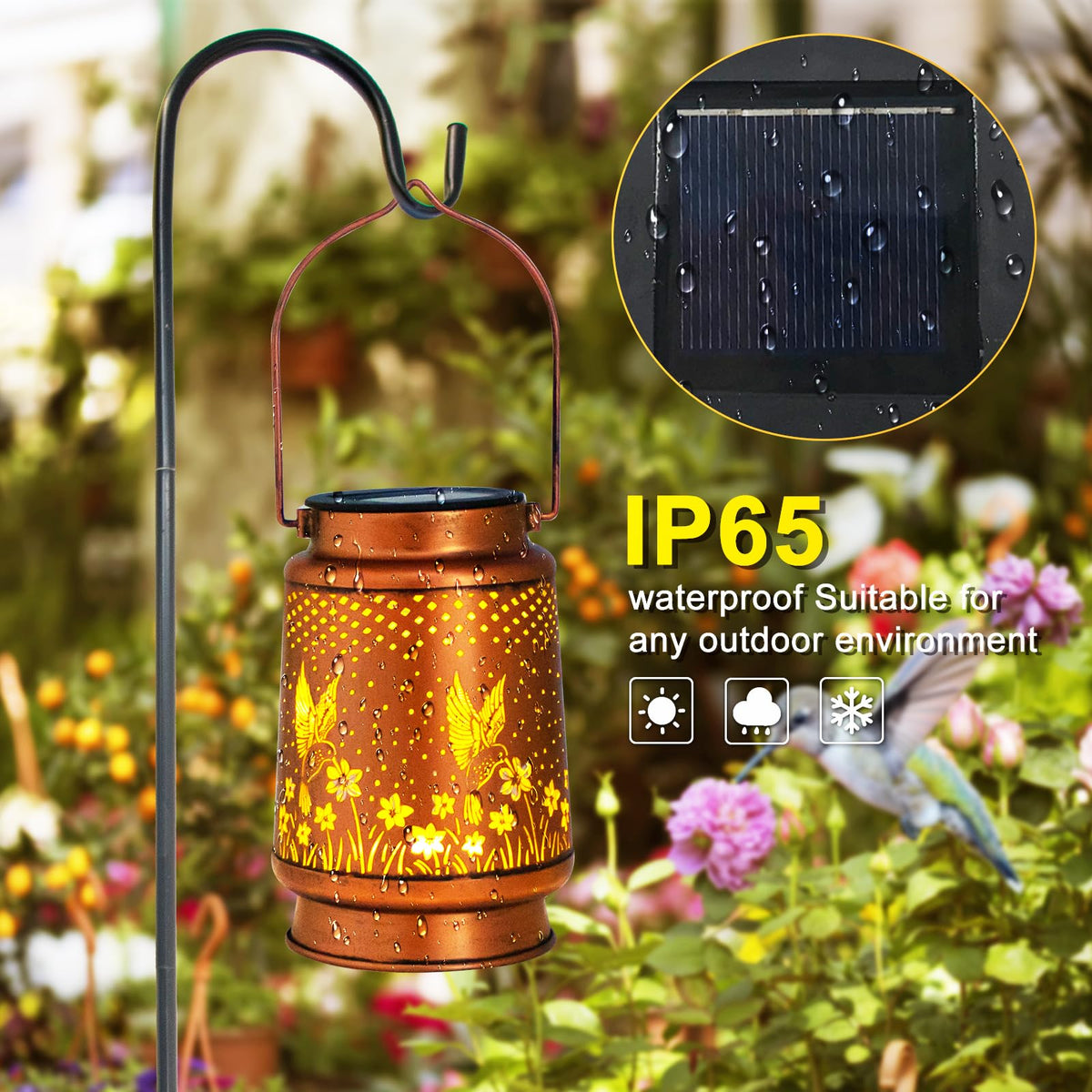 DIBIEECN hummingbird solar lantern waterproof design withstands rain for outdoor use.