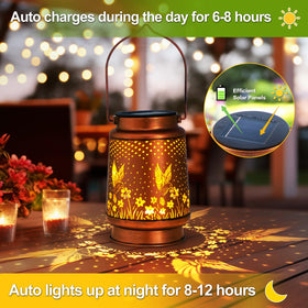 DIBIEECN hummingbird solar lantern on the porch creates a cozy outdoor atmosphere.