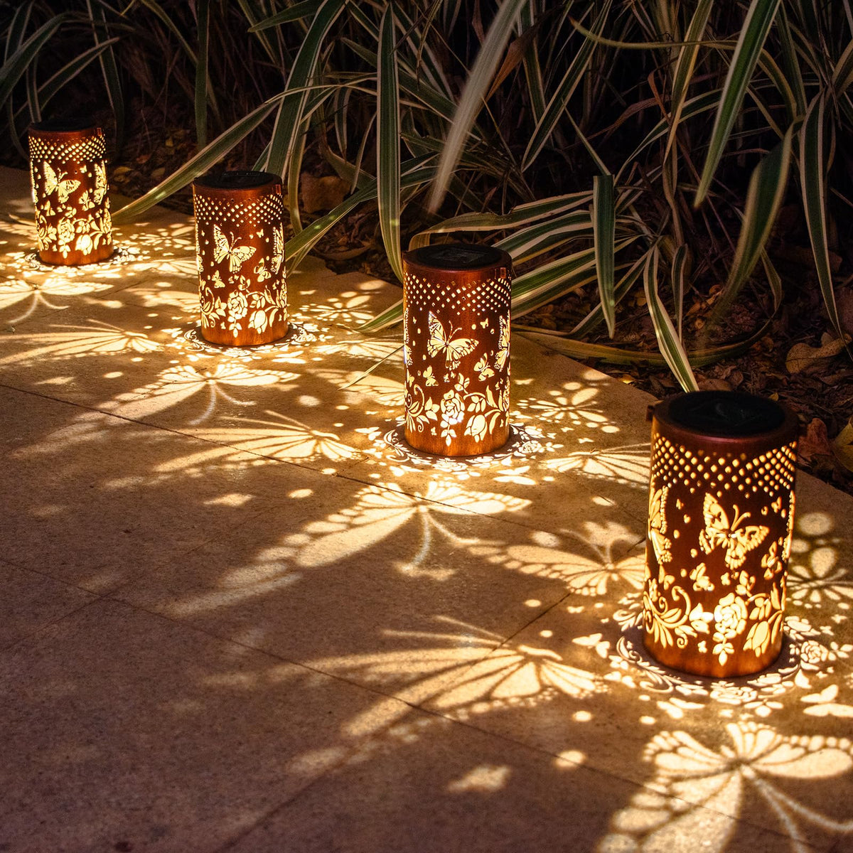 DIBIEECN LED garden decor featuring butterfly pattern for warm night illumination.