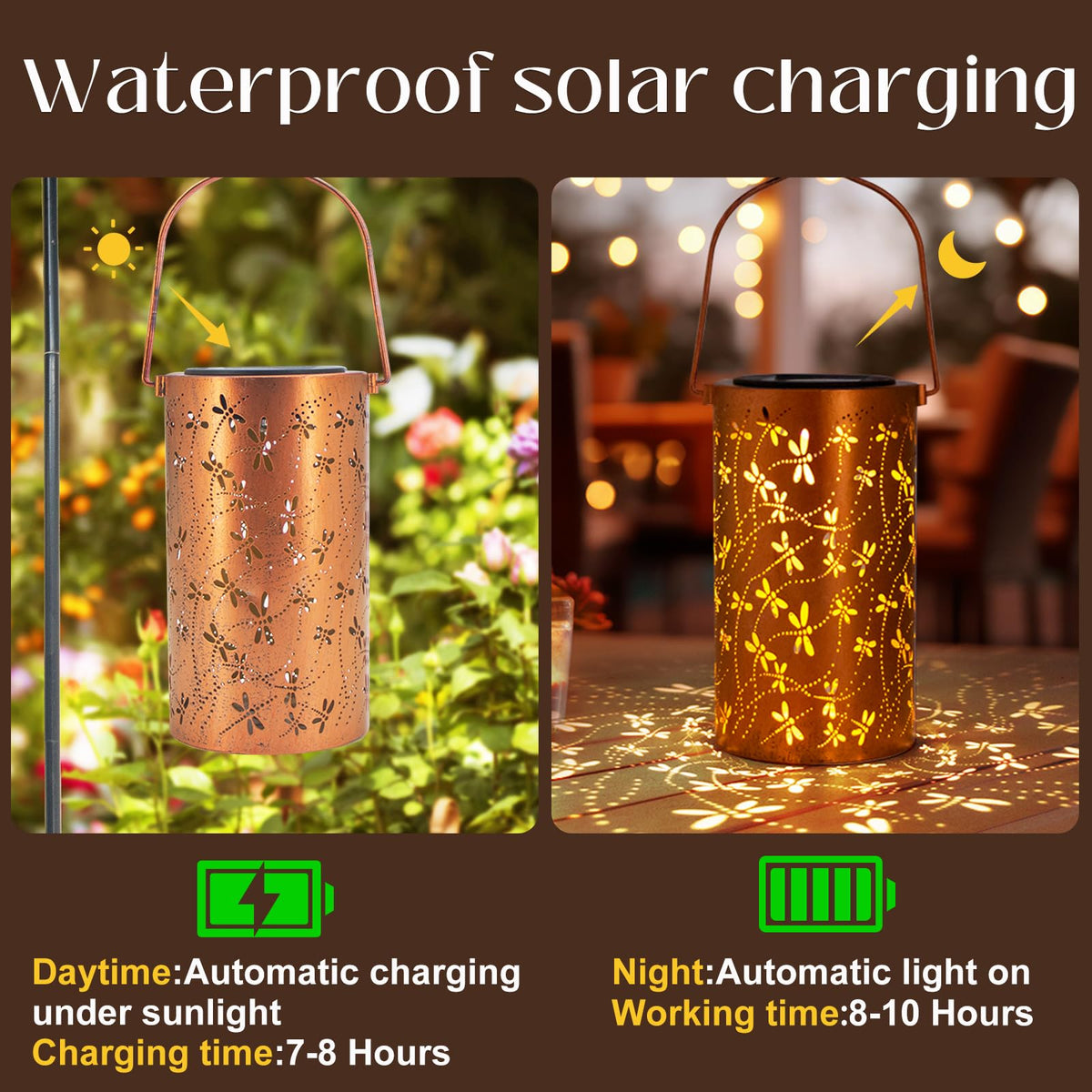 DIBIEECN metal garden lantern with IP65 waterproof rating.