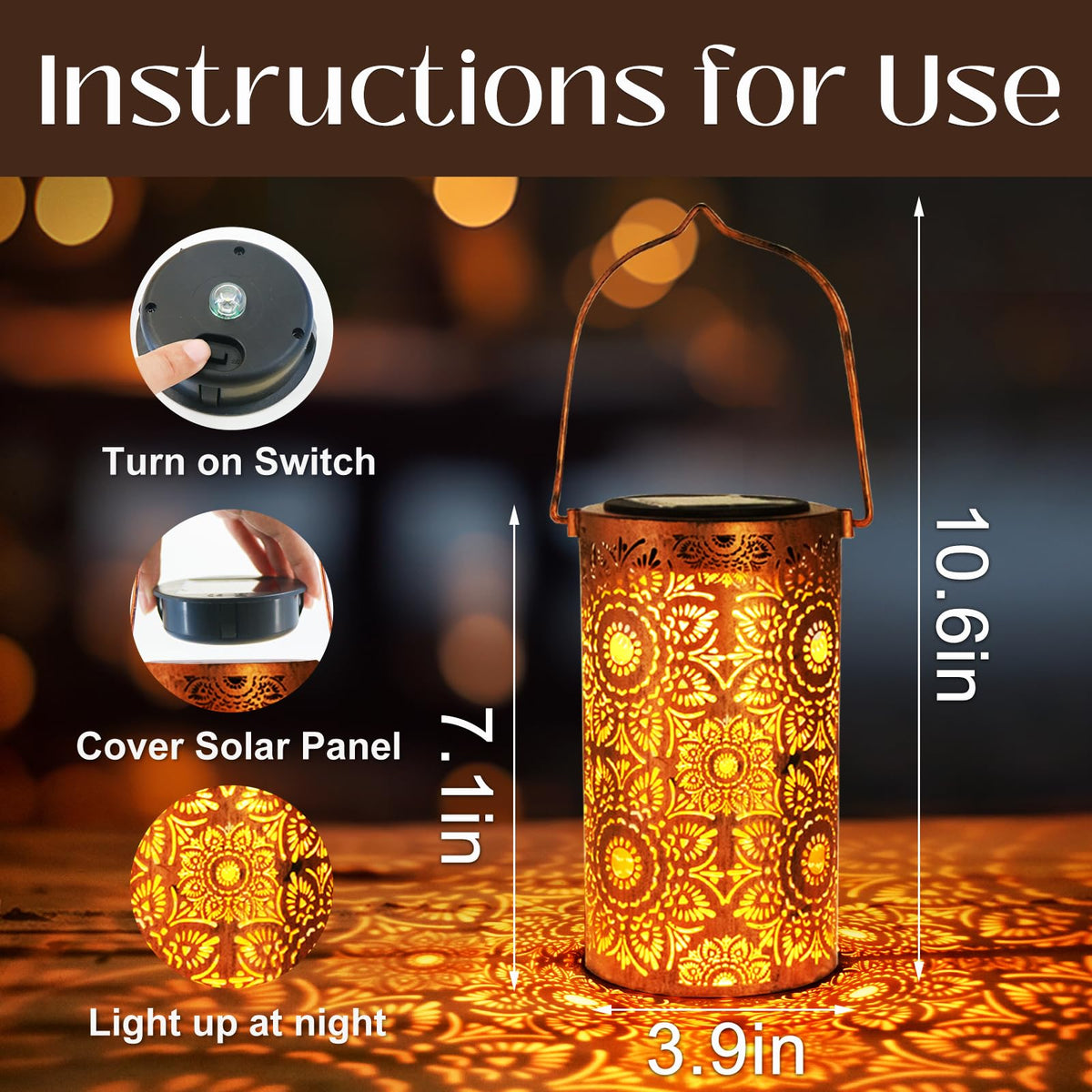 DIBIEECN sun pattern lantern enhances garden ambiance.
