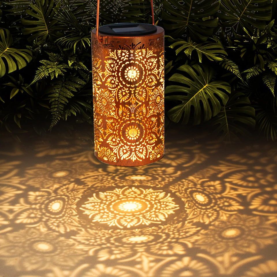 DIBIEECN sunflower solar lantern in hanging pose for warm outdoor lighting.