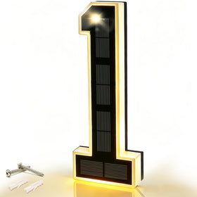 DIBMS 9-inch solar lighted house number digits illuminate outdoor addresses at night.