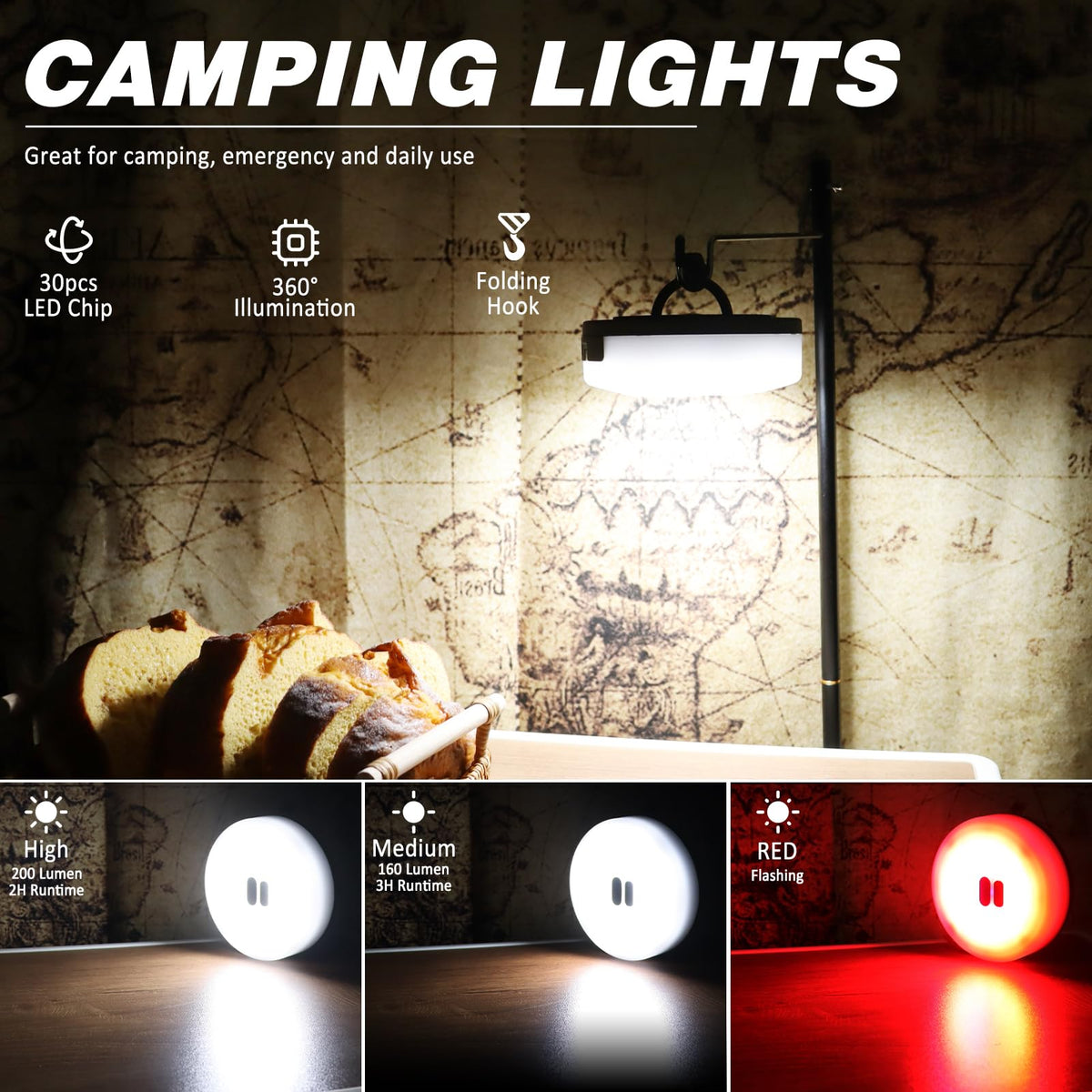 DIBMS camping string light folding crank and handle enables easy setup.