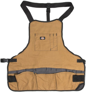 Dickies 16-Pocket Workshop Bib Apron front view shows durable canvas and tool storage