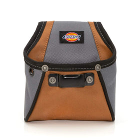 Dickies rigid nail pouch front view with belt clip showing easy-access fasteners.