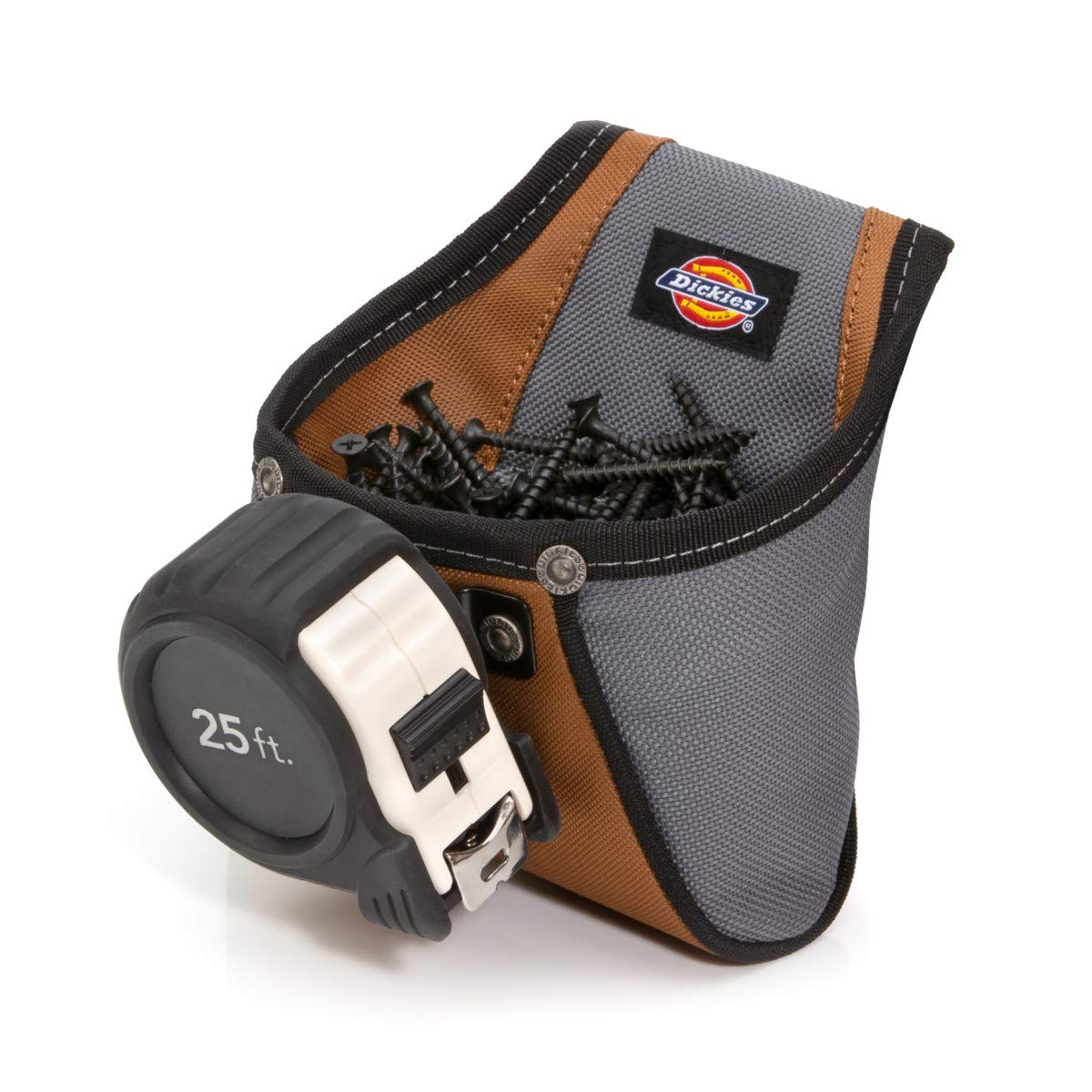 Dickies nail and screw pouch side view highlighting riveted seams for durability.