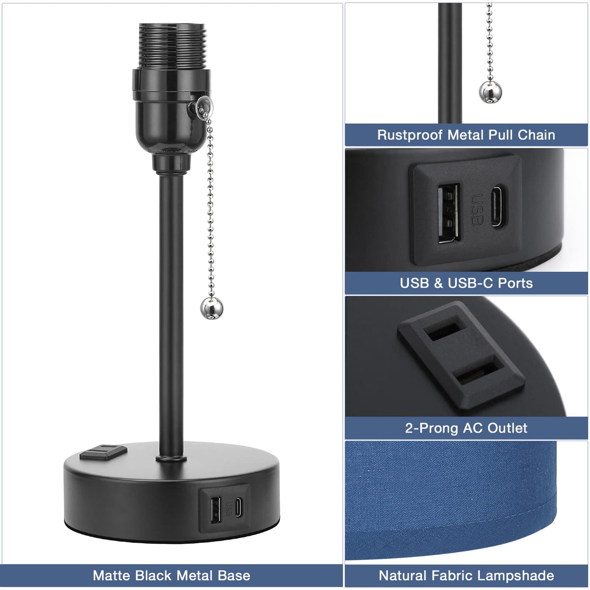 Dicoool blue table lamp black metal base for sturdy modern style