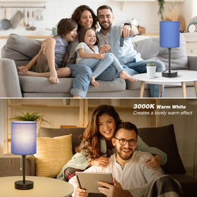 Dicoool blue table lamp on nightstand creating a calm bedroom setup