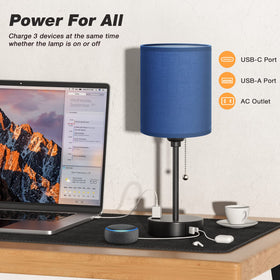 Dicoool blue table lamp featuring USB-C and USB-A ports for convenient charging