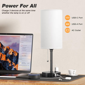 Dicoool lamp with AC outlet keeps outlets organized.