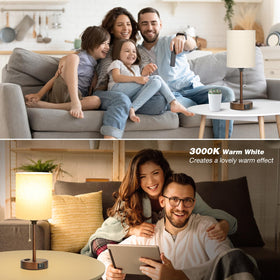 Dicoool black-base lamp with white linen shade for modern bedroom decor.