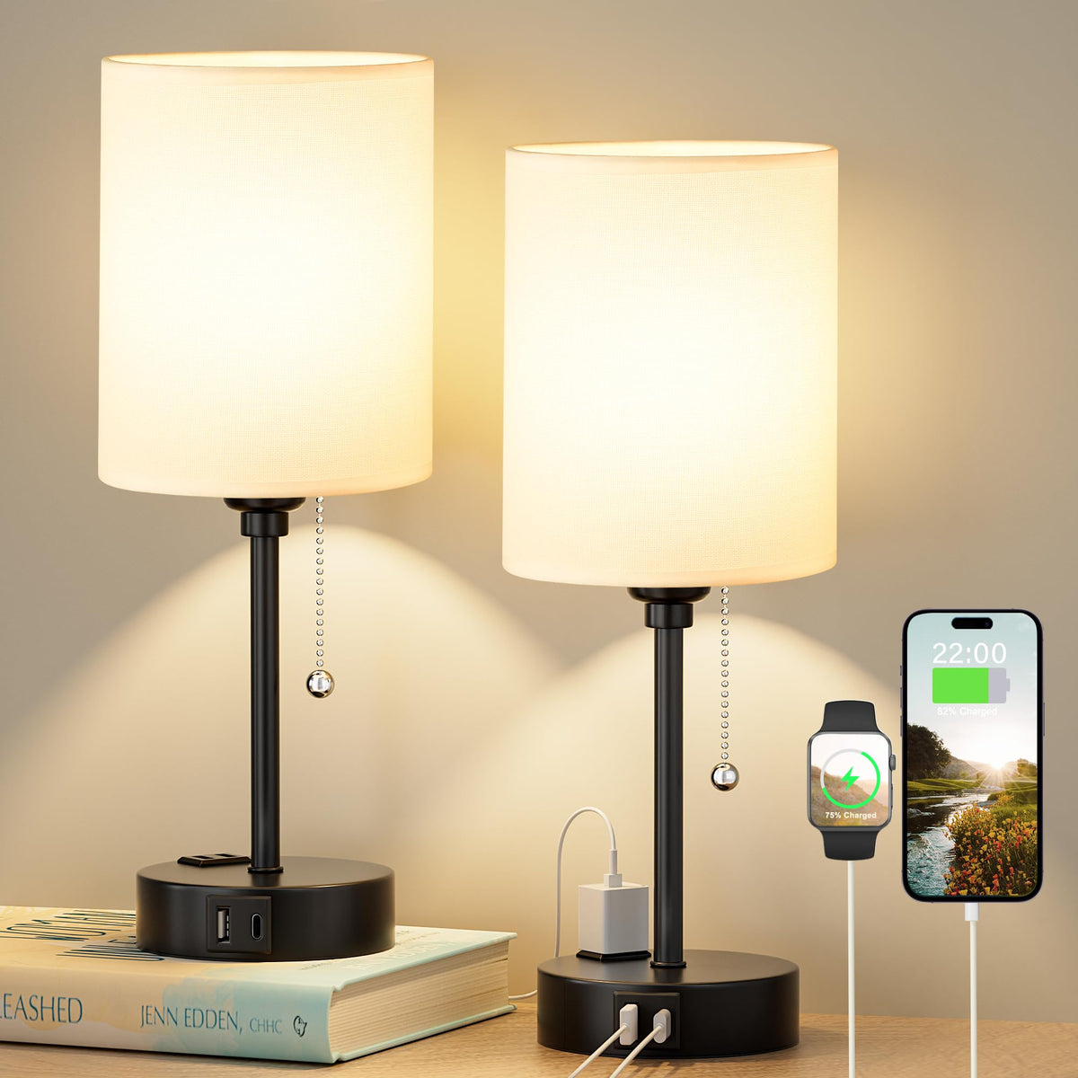 Dicoool bedside lamp set of 2 on a nightstand for ambient bedroom lighting