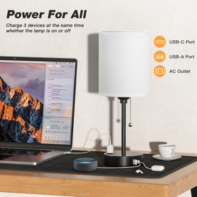 Dicoool bedside lamp showing USB-C port for convenient device charging