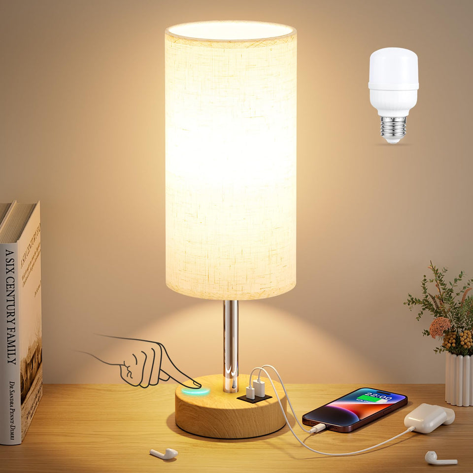Dicoool touch bedside lamp with USB, easy one-tap control for nightstand lighting