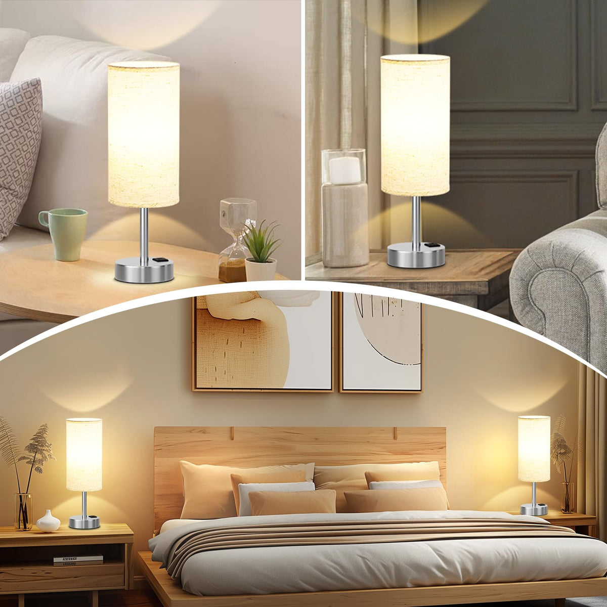 Dicoool touch table lamp white shade close-up