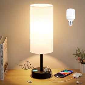 Dicoool white touch table lamp with USB, 3‑way dimming for versatile lighting.