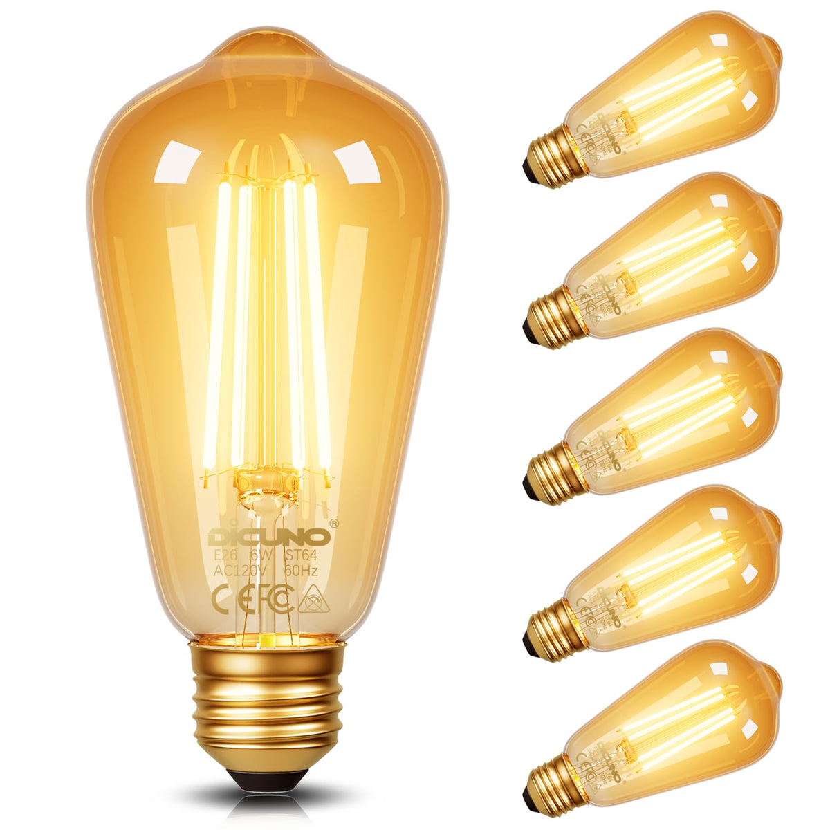 DiCUNO amber Edison bulb with 6W LED glow in amber glass for vintage ambiance