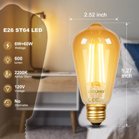 DiCUNO E26 amber Edison bulb base with amber glass for retro lighting