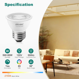 DiCUNO PAR16 LED bulb with 38-degree beam for focused artwork or display lighting.