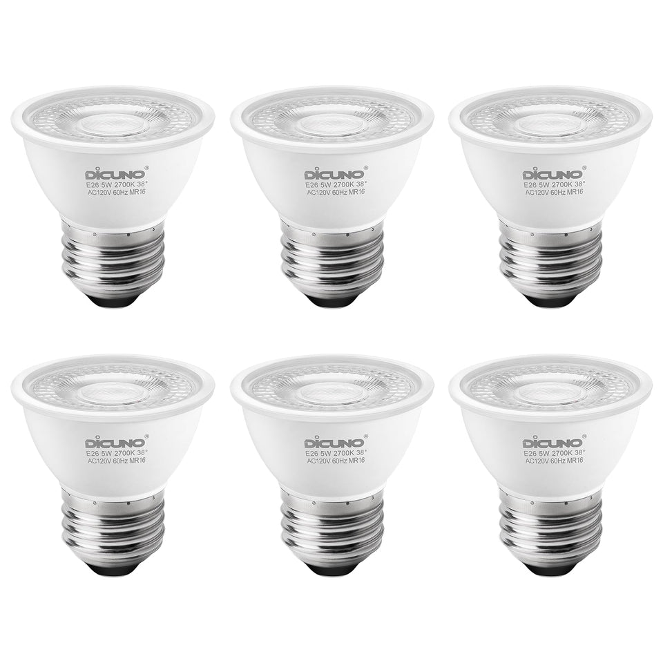 DiCUNO PAR16 LED bulb with short neck spotlight for tight spaces and precise area illumination.