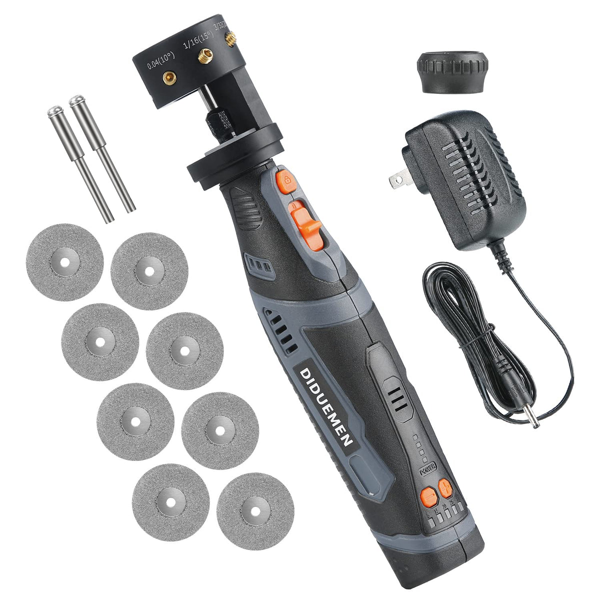 DIDUEMEN 8V tungsten sharpener showing flat grinding block for precise TIG prep
